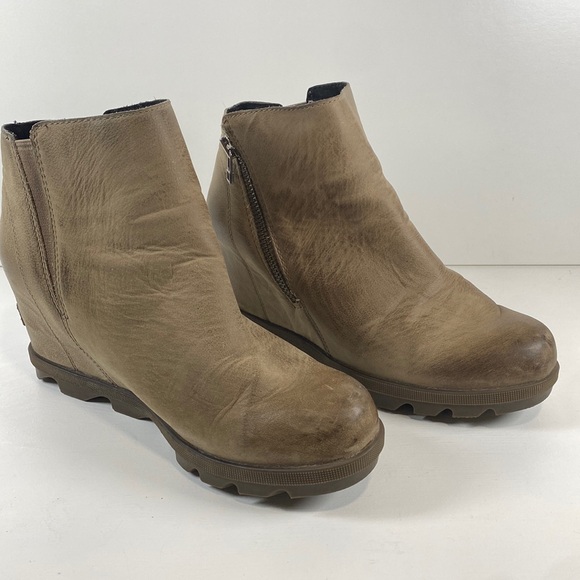 Sorel Shoes - Sorel Joan of Arctic wedge II zip side booties tan leather